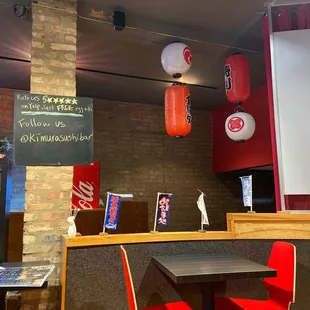 a table and chairs in a restaurant