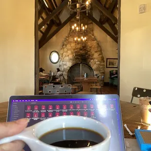 Interior. Back room. Black drip coffee.