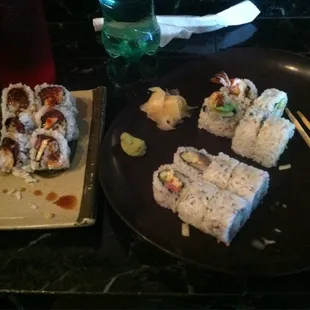 Amazing food! I ordered the rolls on the left, chatting up the sushi chefs they let me try some new rolls they are working on.