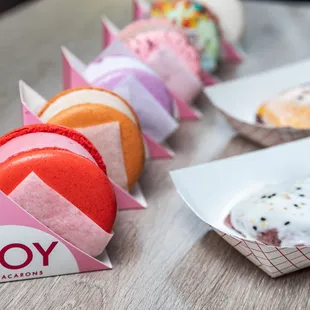 Joy Macaron Ice Cream sandwiches and Purple Sticky Rice