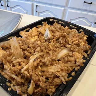 Basil Stir Fry (after the hubs picked bell peppers out and on my plate!)