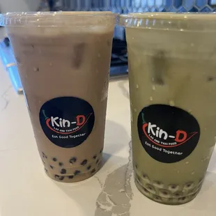 Brown sugar milk boba &amp; Matcha milk boba