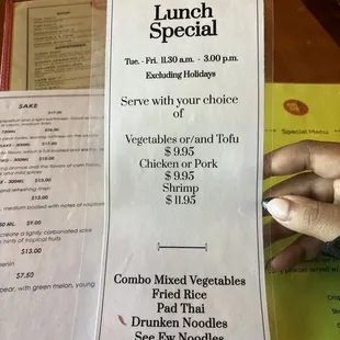 Lunch special menu
