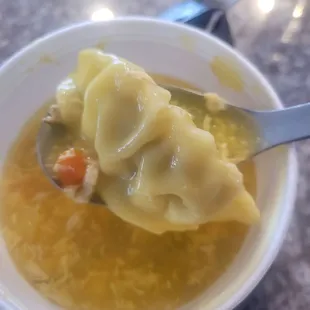 Beware. What they serve as wonton soup. It&apos;s egg drop soup and potstickers.