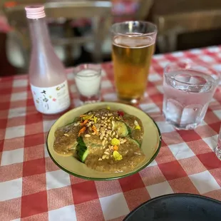 cucumber salad and some tasty drinks