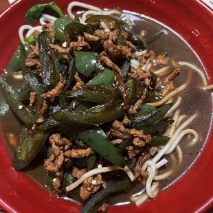 Pork jalapeños noodles soup