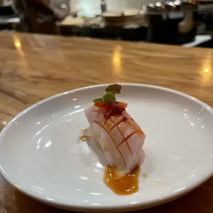 Hamachi toro, garlic chili oil, fresh grated wasabi, red shiso