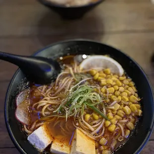Gluten-free ramen without the gluten fried chicken. Add vegan toppings.