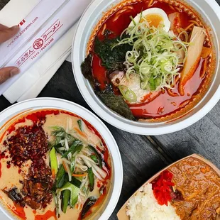 Tonkotsu Red, Miso Vegan Spicy, and Curry Rice (pork)