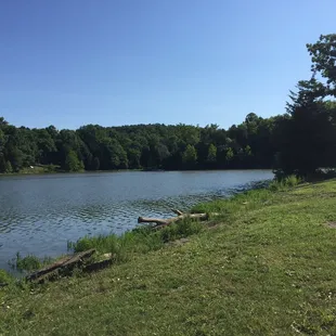The water's edge, near the pool. It looks like a good place to fish.