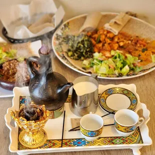 a variety of dishes on a table