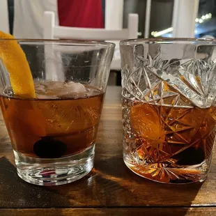 Barrel aged old fashioned and TX old fashioned