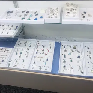 Stone jewelry being showcased