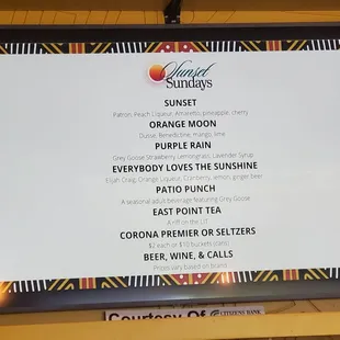 a menu on a large screen