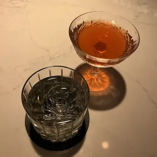 Clear favorite and sazerac