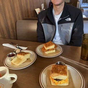 Sausage and egg biscuit, chicken biscuit