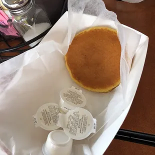 a pancake and coffee