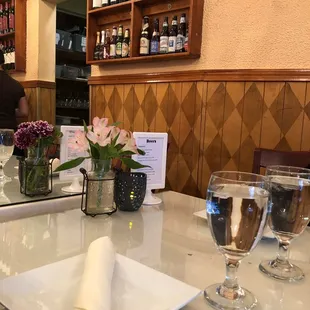 a glass of wine on a table