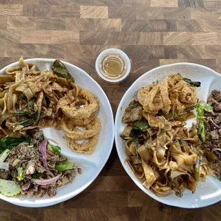 drunk man noodles, beef laab, calamari served for 2