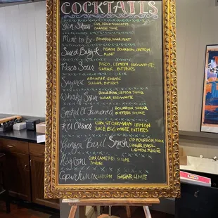 a menu on a chalkboard