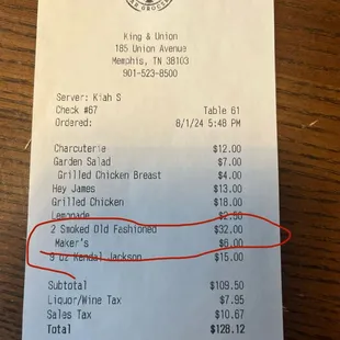 Receipt of up charge.