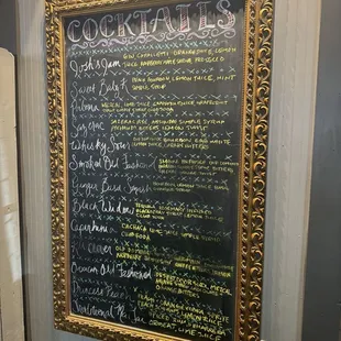 Cocktail menu as of 8/2024