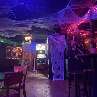 Indoor and outdoor seating options, with Halloween decorations abound!