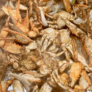 cooked crabs in a pan