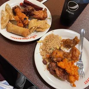 Thai chicken, house chicken, general tsaos, sesame chicken, chicken on a stick, dumplings, beef egg roll, bbq pork rib, rangoon