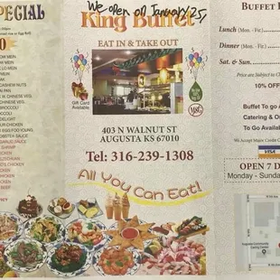 Fronts of takeout menu
