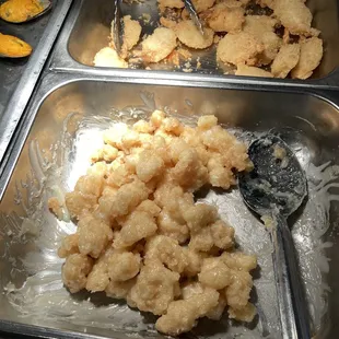 a variety of food items being prepared