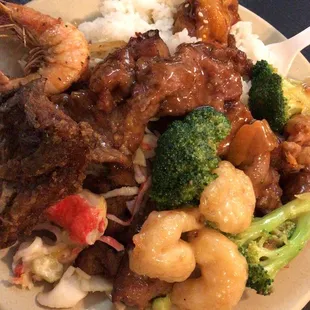 a plate of chinese food on a table