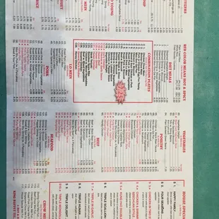 the menu for the restaurant