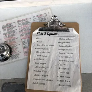 Menu (pick 3 options)