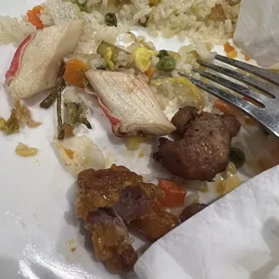 Old chicken, burnt chow main etc.