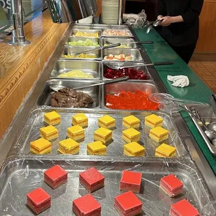 a variety of desserts on display