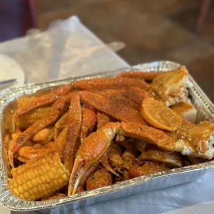 king crab legs and corn on the cob