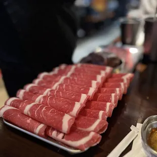 a tray of raw beef