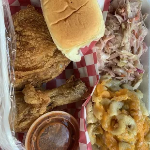 Fried chicken Mac n cheese and coleslaw!