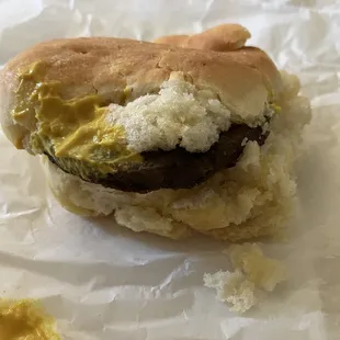 Sausage patty biscuit w/ mustard