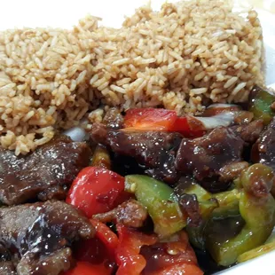 Pepper steak and fried rice