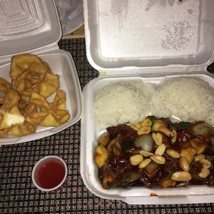 Kung Pao Beef and Wong Cheese Wontons