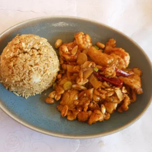 Three delights kung pao with fried rice