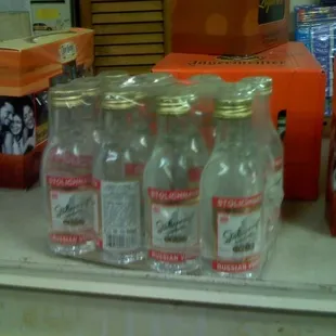 a display of king cole&apos;s vodka bottles