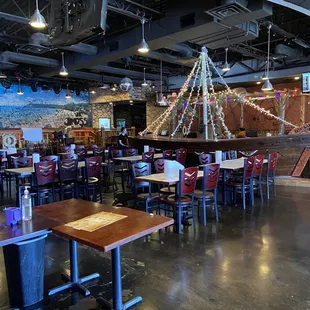 tables and chairs in a restaurant