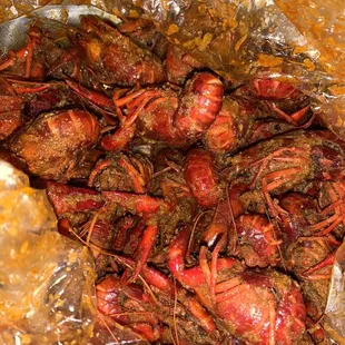 Crawfish with their KC sauce - strong spicy pepper flavor