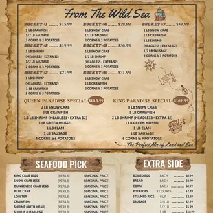 the menu for the wild sea