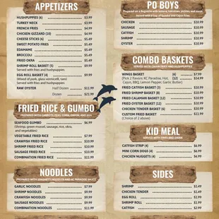 the menu for king crab