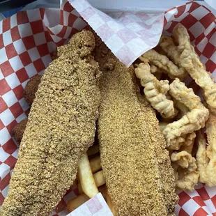 Fish, calamari, hush puppies