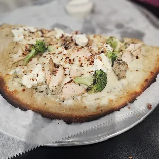 Brocoli and chicken gluten free pizza